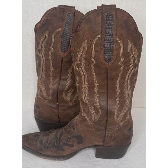 JB DILLON COWBOY SNIP TOE Boot 7.5 D Men  Lizard INLAY Brown Western  Inlay main image 7